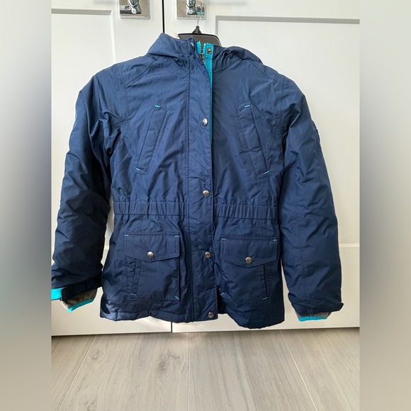 Lands' End Other - EUC Lands' End Girls Navy Sherpa Hooded Expedition Parka with Teal Trim, Size 14